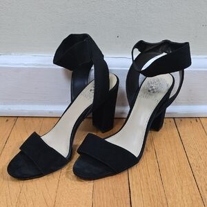 Vince Camuto, Citriana Suede Block Heel Sandal, Black, VGUG, Women's 7